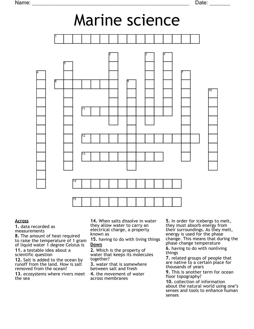 Marine science  Crossword