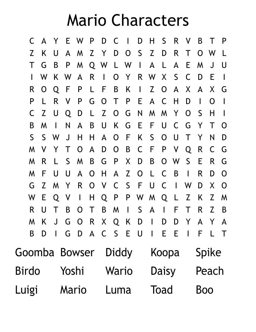 Mario Characters Word Search