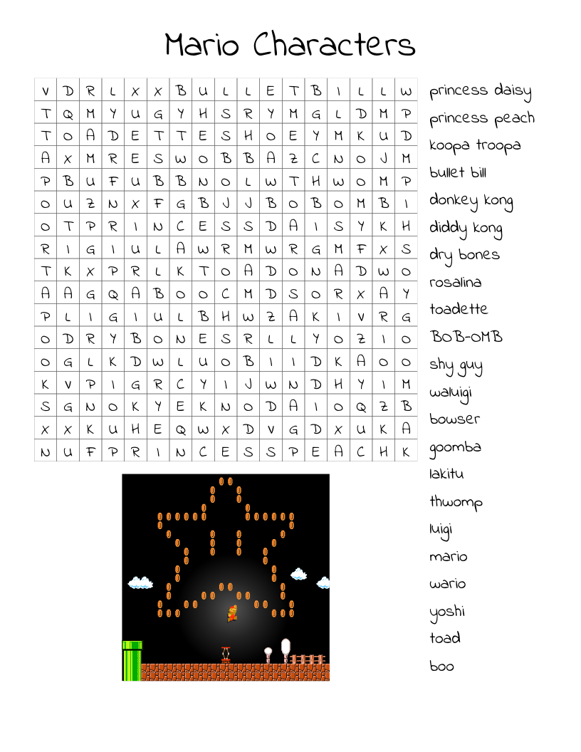 Mario Characters Word Search