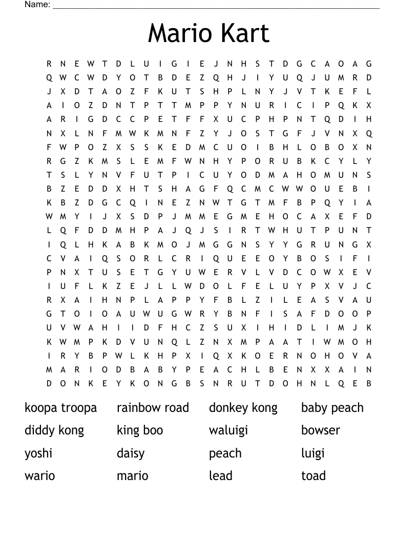 Mario Kart Word Search