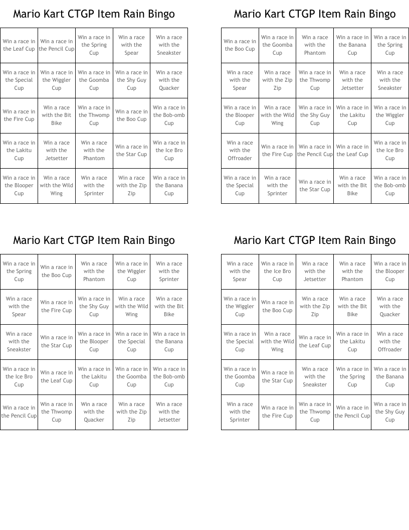 Mario Kart CTGP Item Rain Bingo