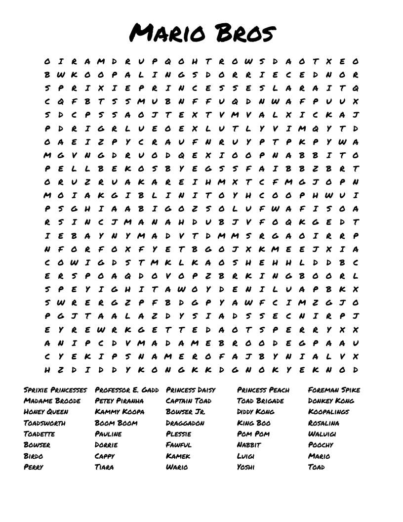 Mario  Bros Word Search