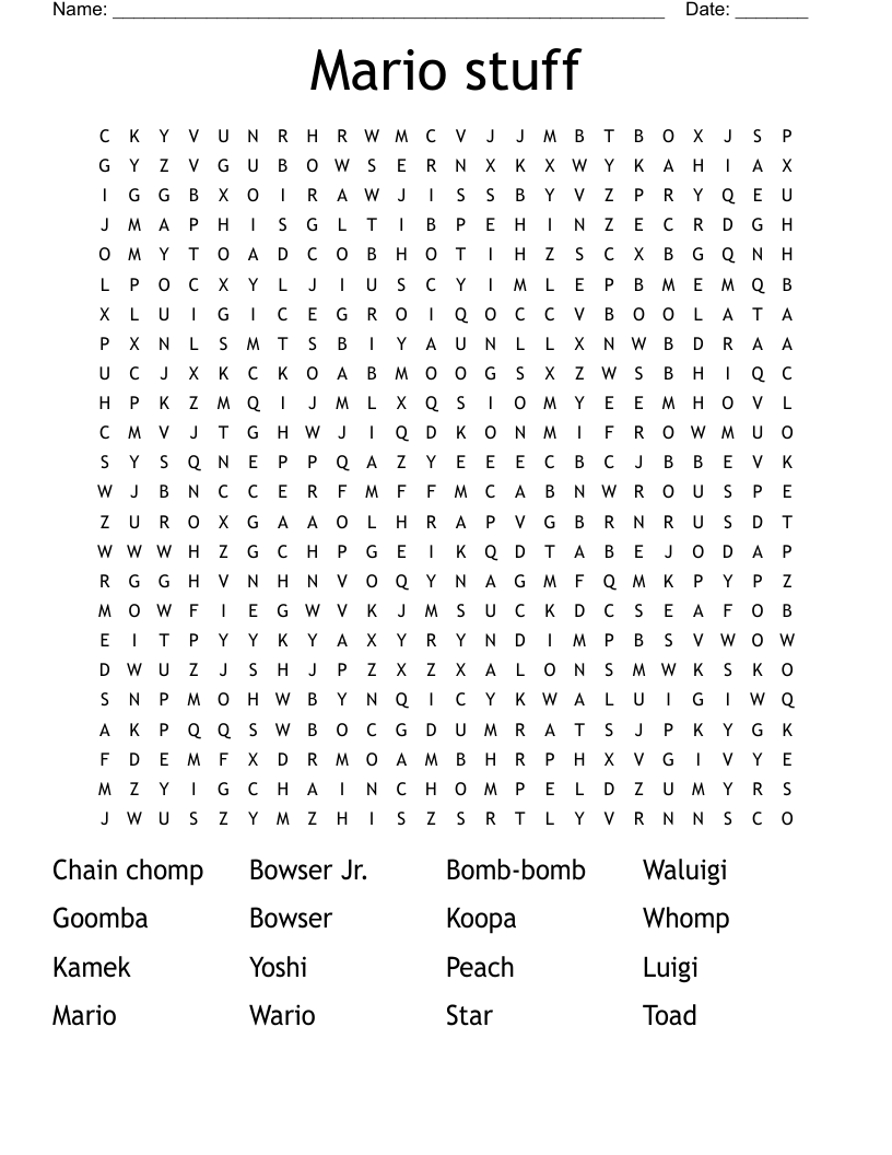 Mario stuff Word Search