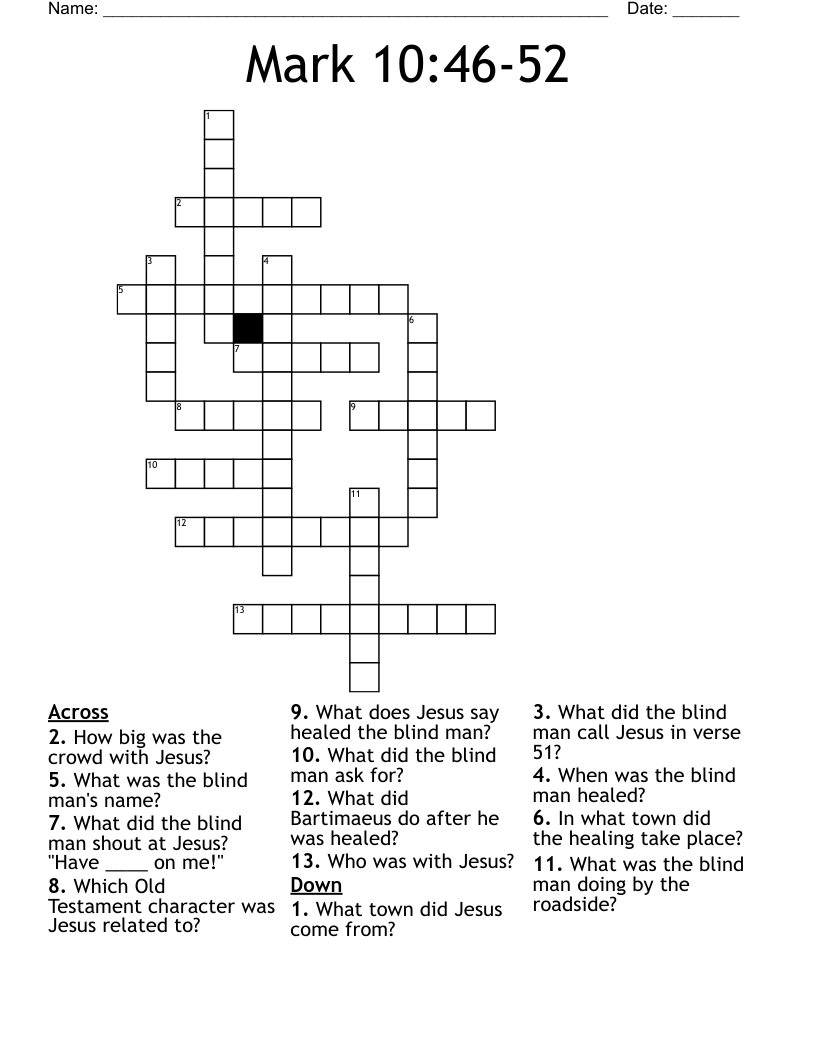 Mark 10:46-52 Crossword