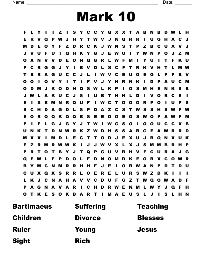 Mark 10 Word Search