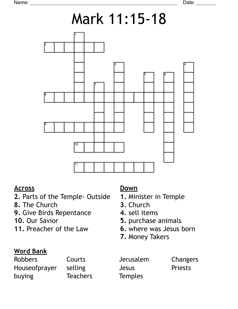 Mark 11:15-18 Crossword