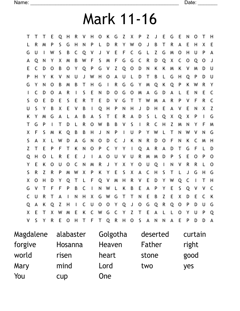 Mark 11-16 Word Search