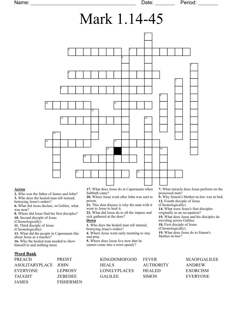 Mark 1.14-45 Crossword
