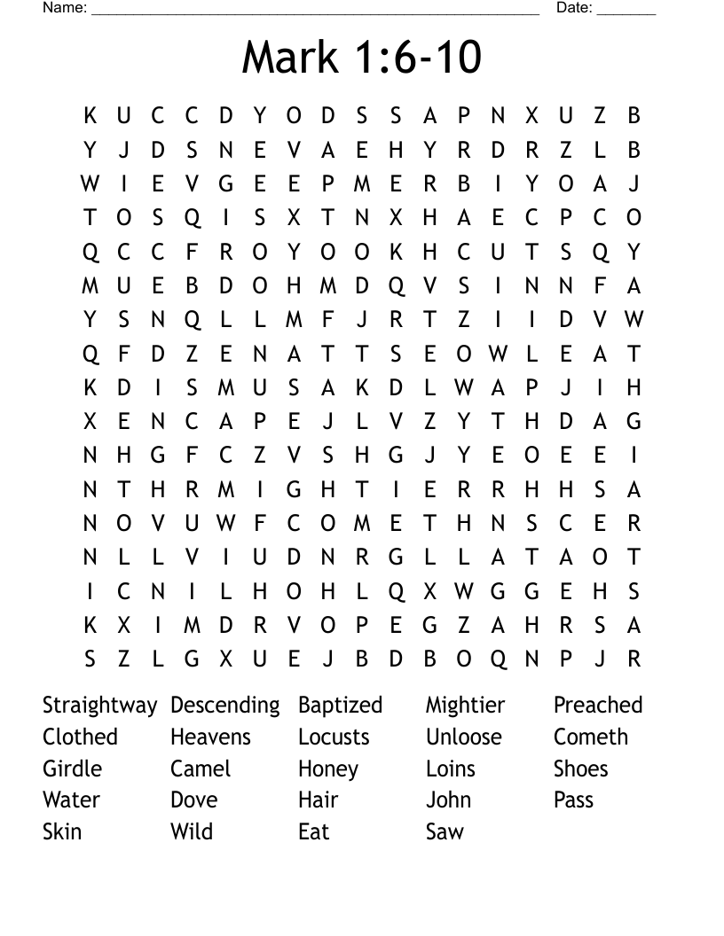 Mark 1:6-10 Word Search