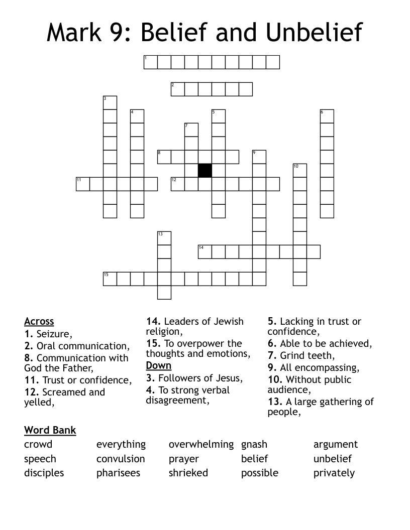 Mark 9: Belief and Unbelief Crossword