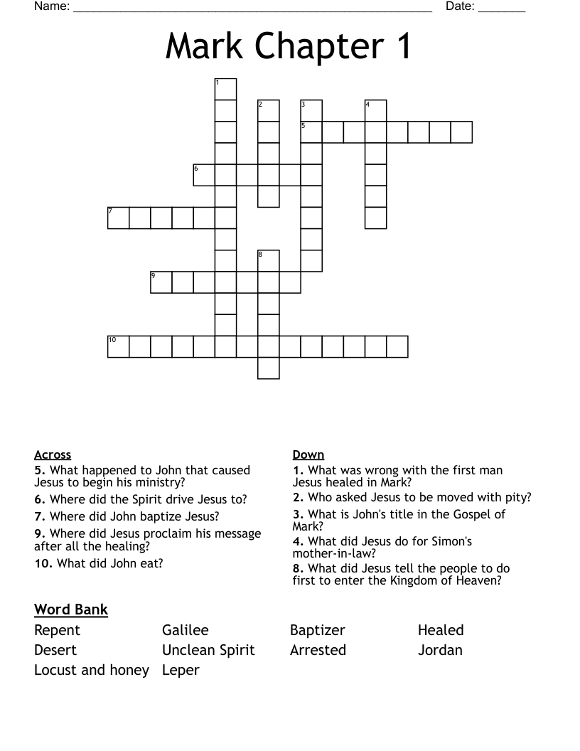 Mark Chapter 1 Crossword