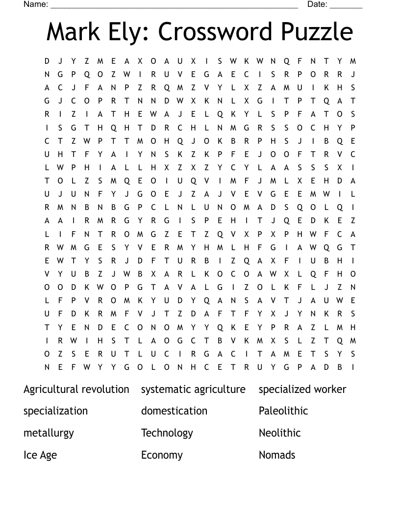 Mark Ely: Crossword Puzzle Word Search
