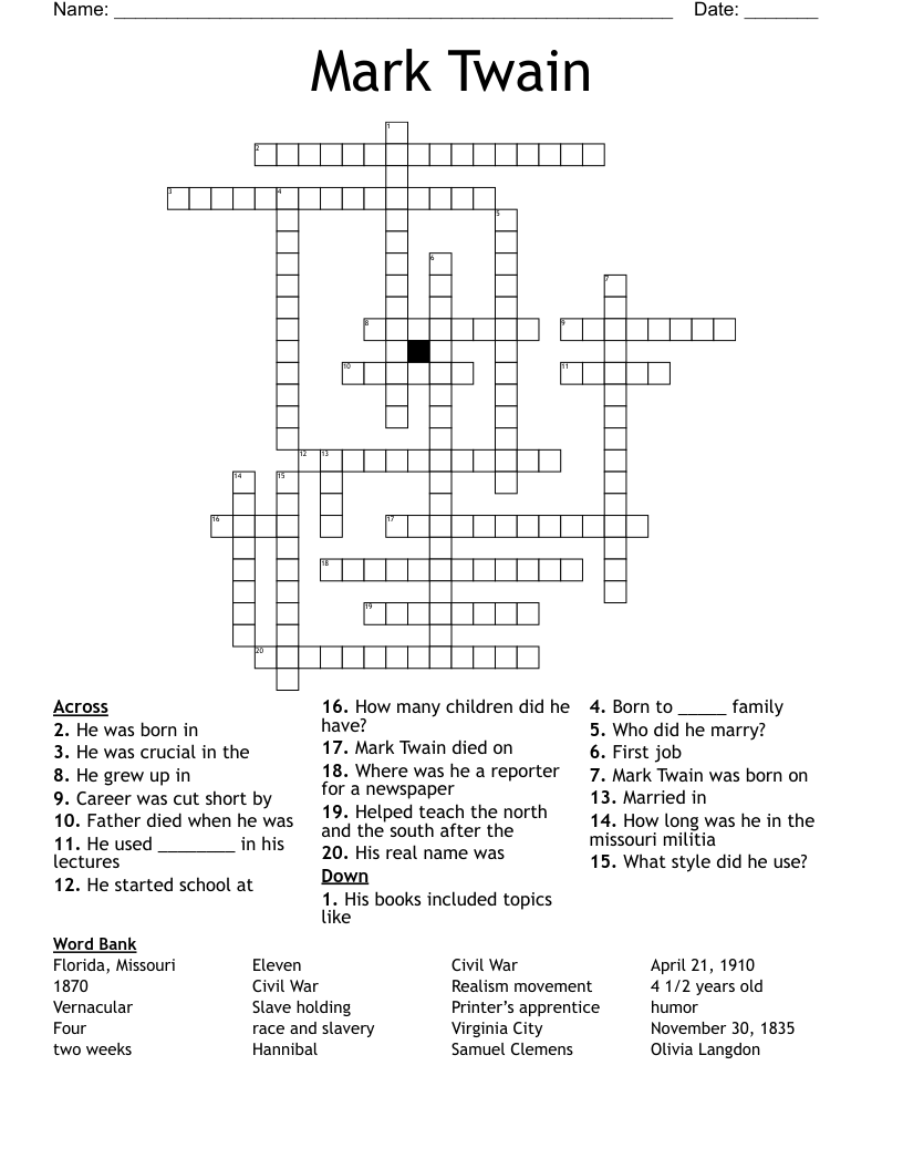 Mark Twain Crossword