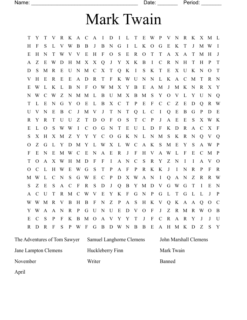 Mark Twain Word Search