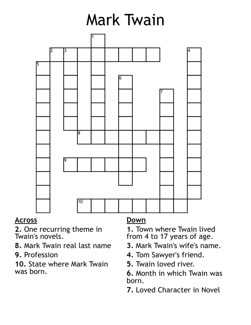 Mark Twain Crossword