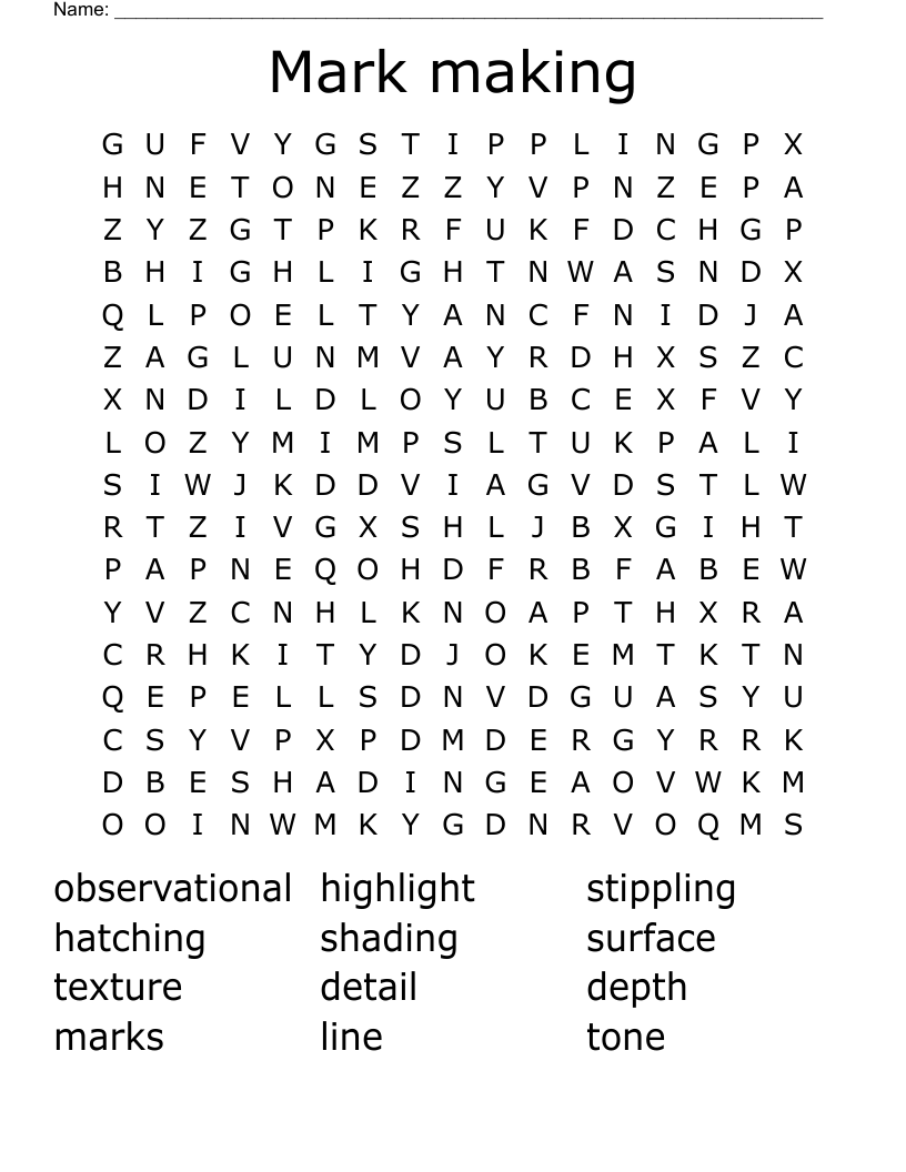 Mark making  Word Search