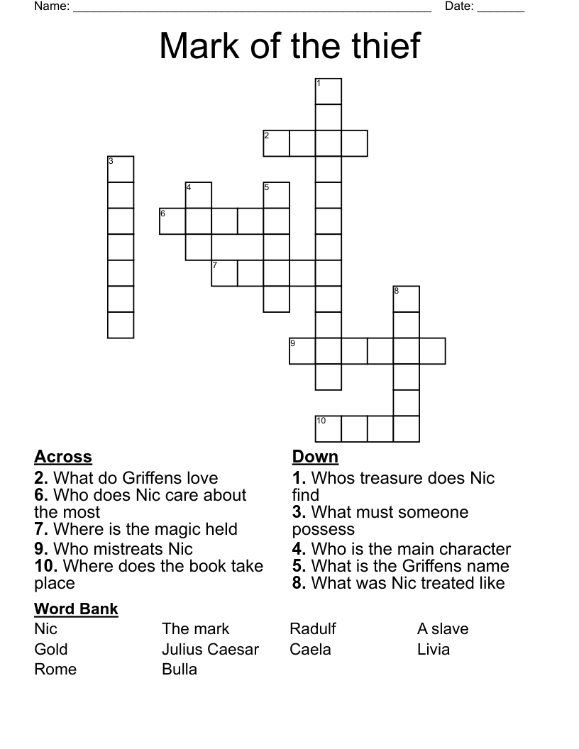 Mark of the thief Crossword
