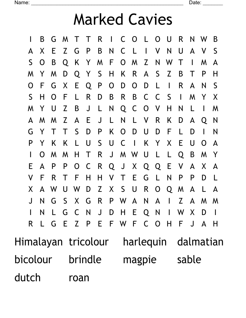 Marked Cavies Word Search
