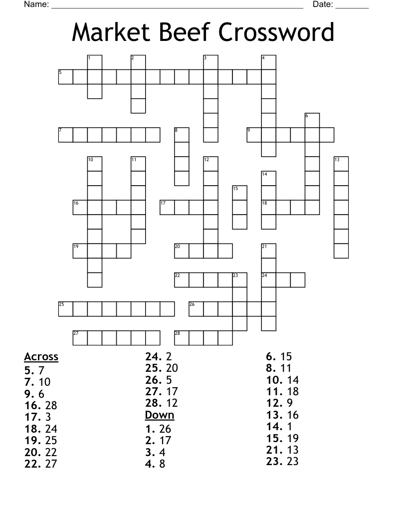 Market Beef Crossword
