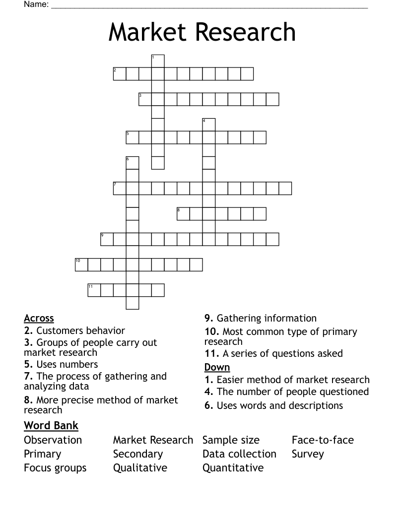 Market Research Crossword