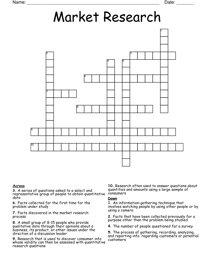 Market Research Crossword