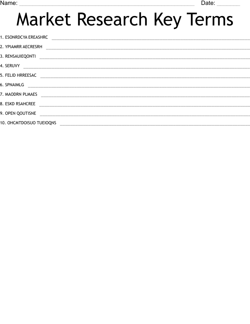 Market Research Key Terms Word Scramble