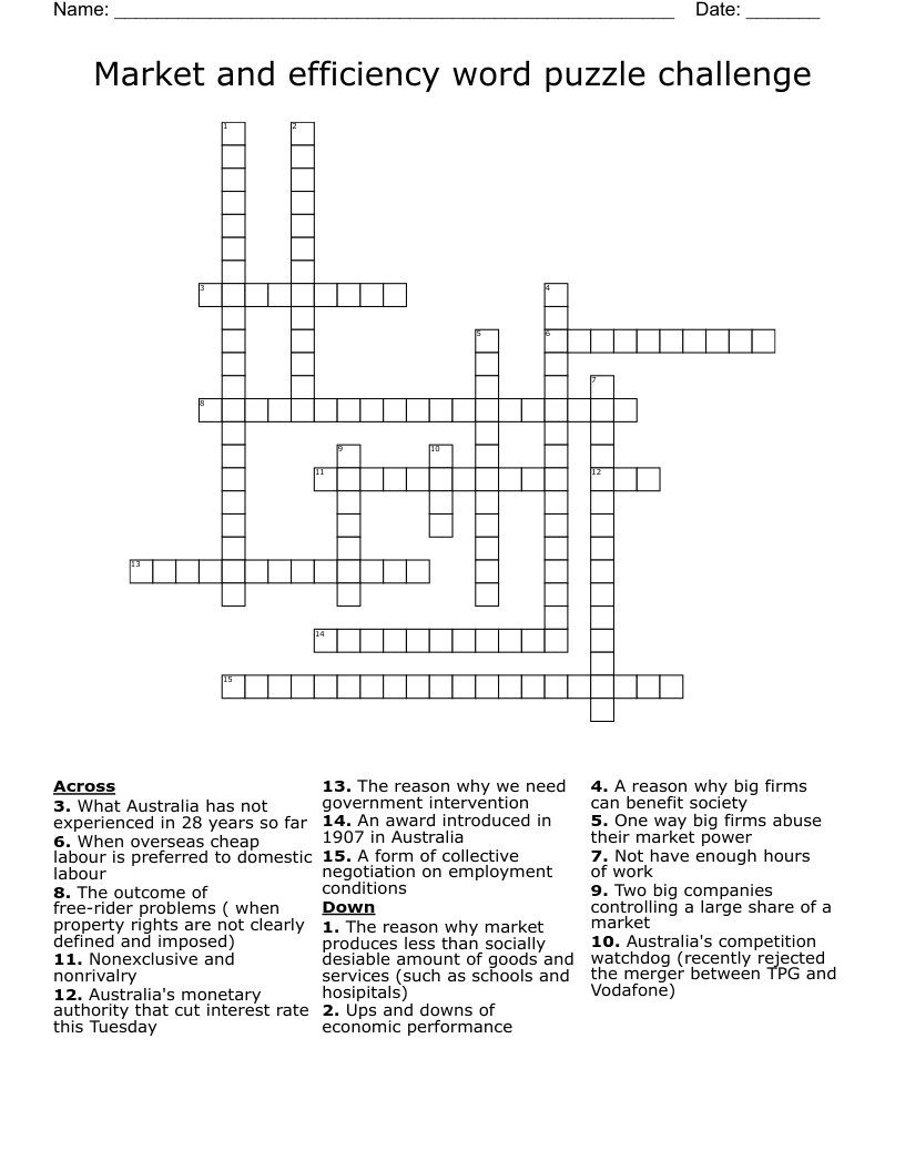 Market and efficiency word puzzle challenge Crossword