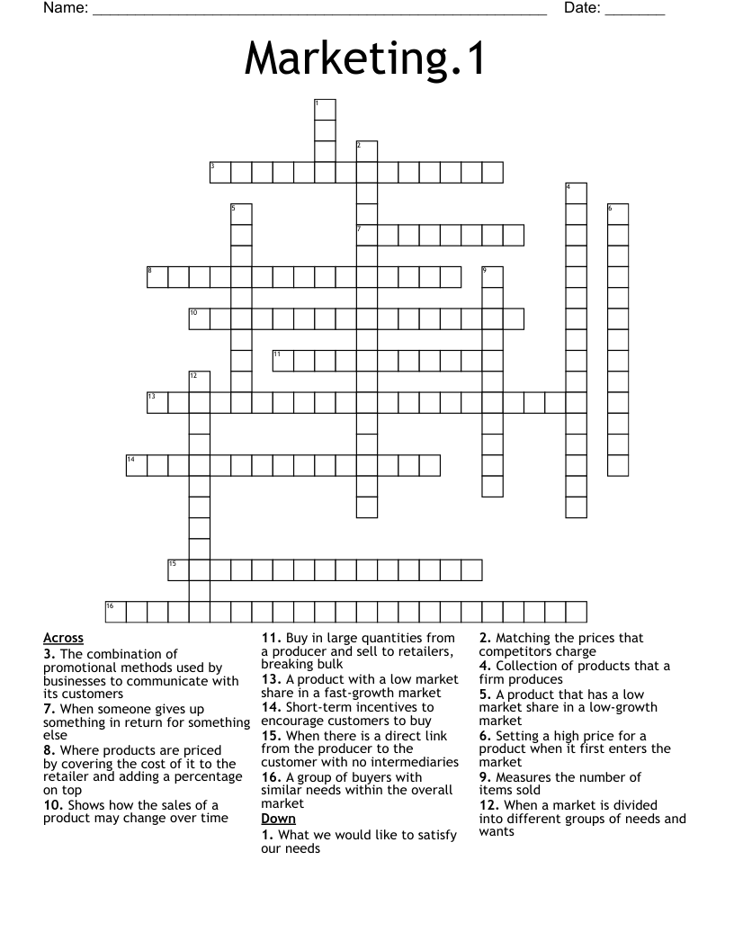 Marketing.1 Crossword