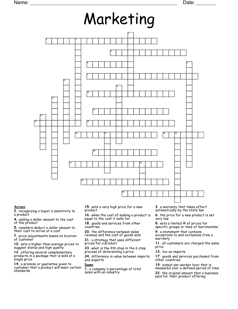 Marketing Crossword