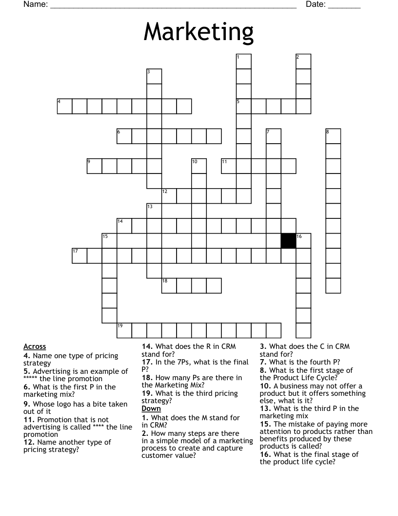 Marketing Crossword