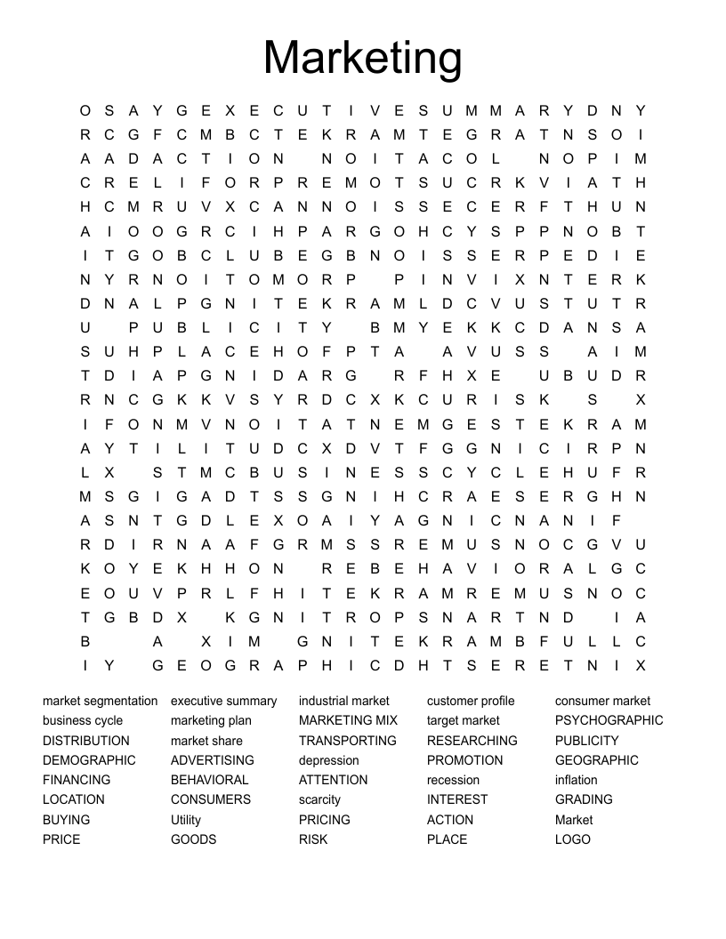 Marketing Word Search