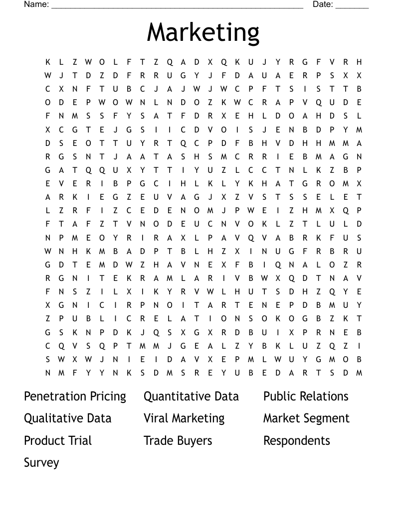 Marketing Word Search