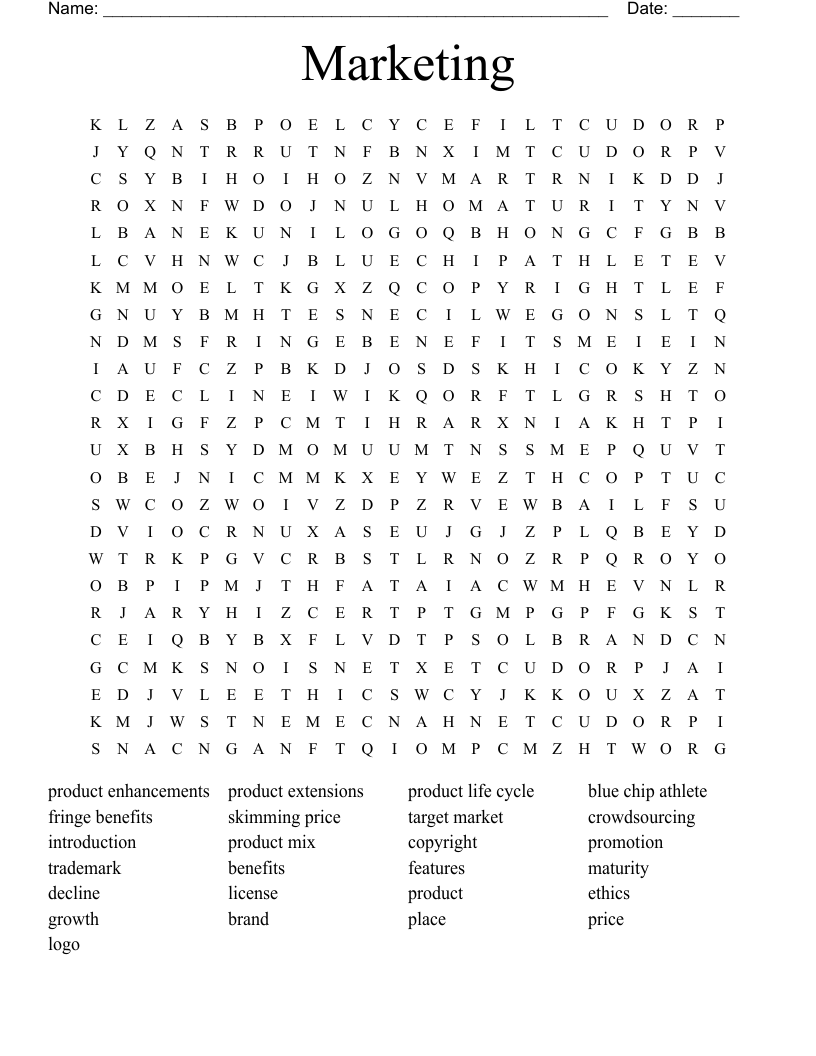 Marketing Word Search