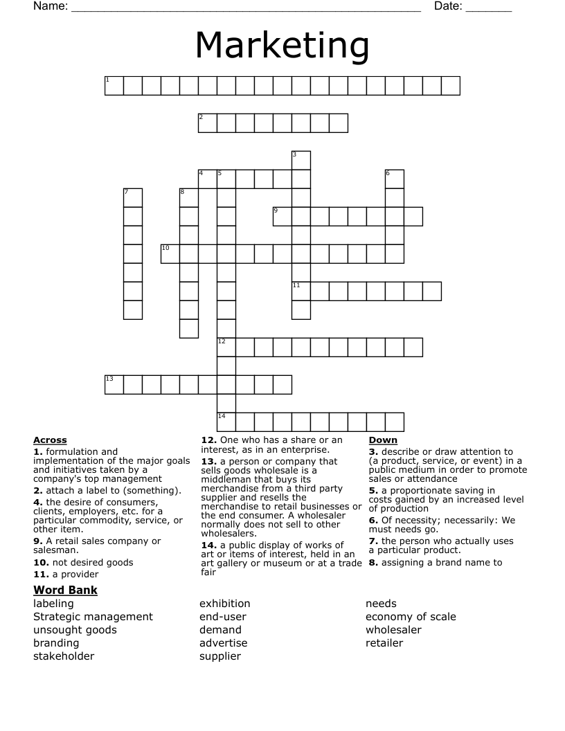 Marketing Crossword
