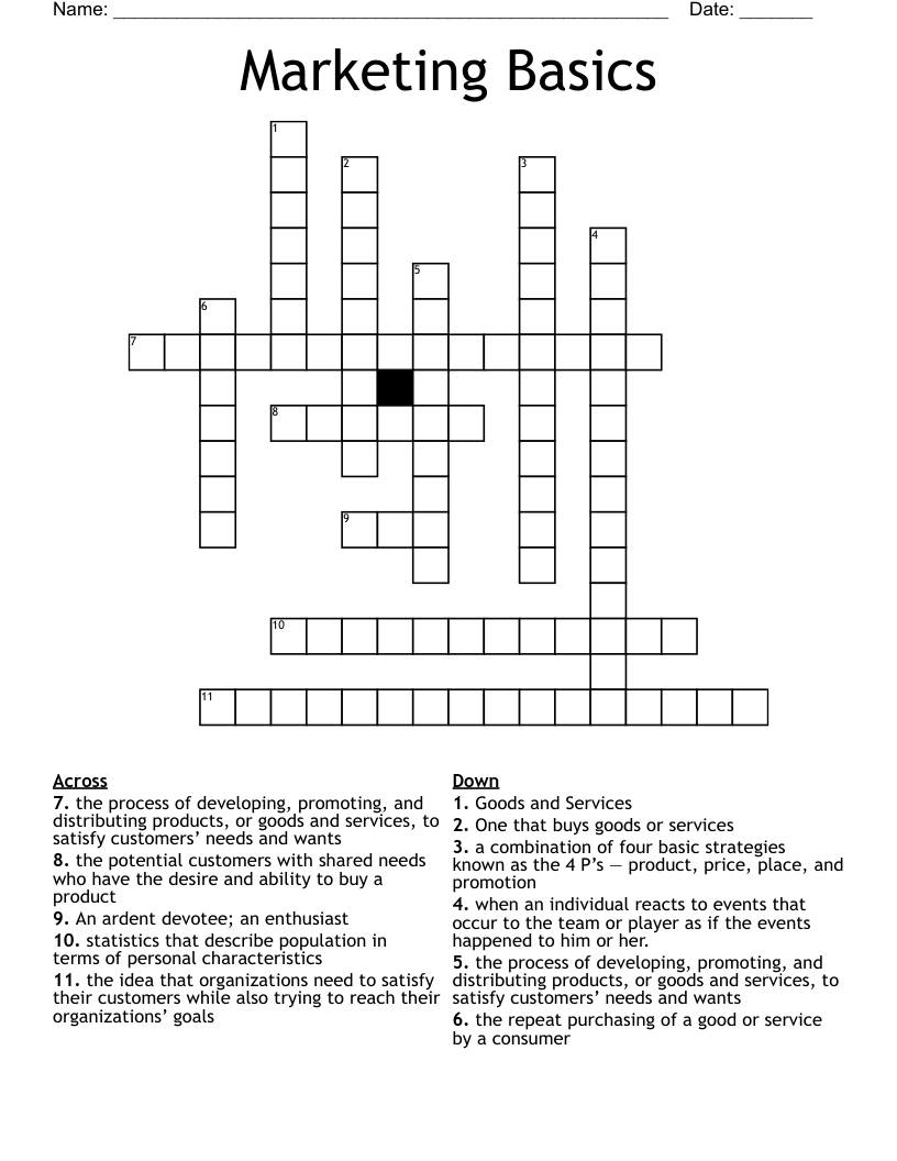 Marketing Basics Crossword