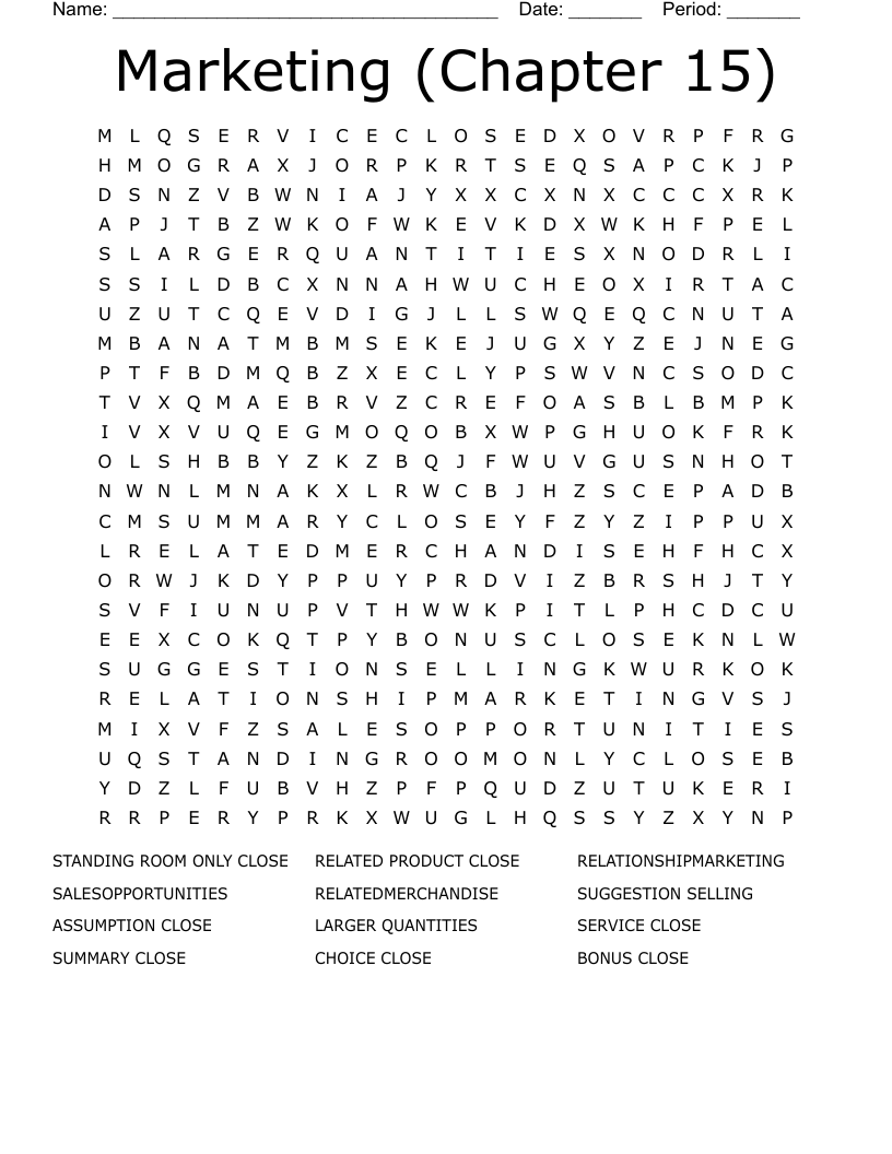 Marketing (Chapter 15) Word Search