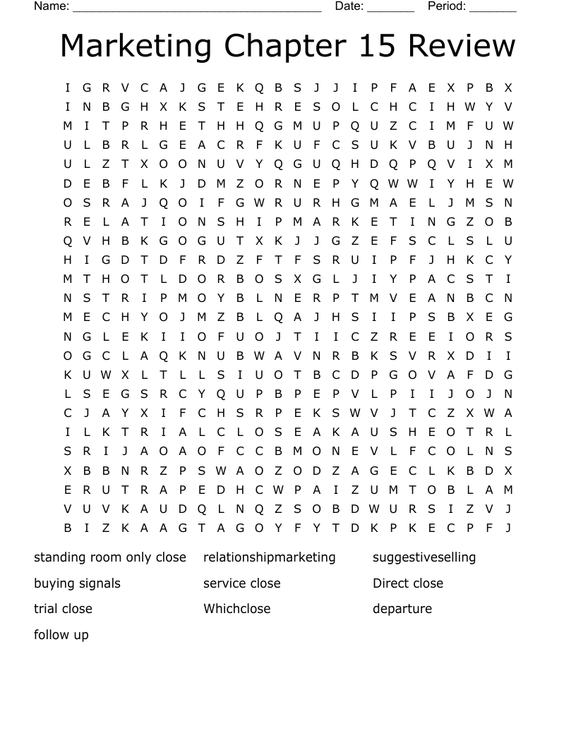 Marketing Chapter 15 Review Word Search