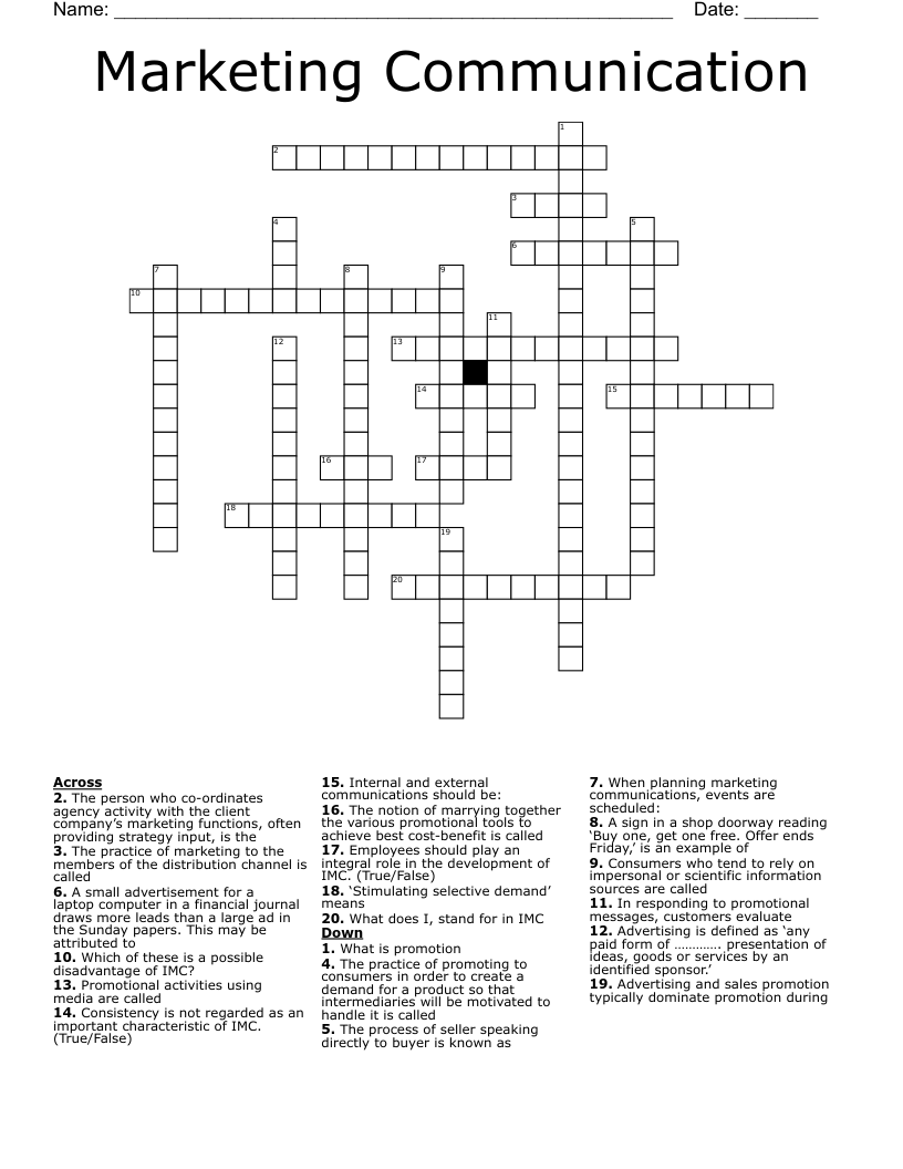 Marketing Communication Crossword