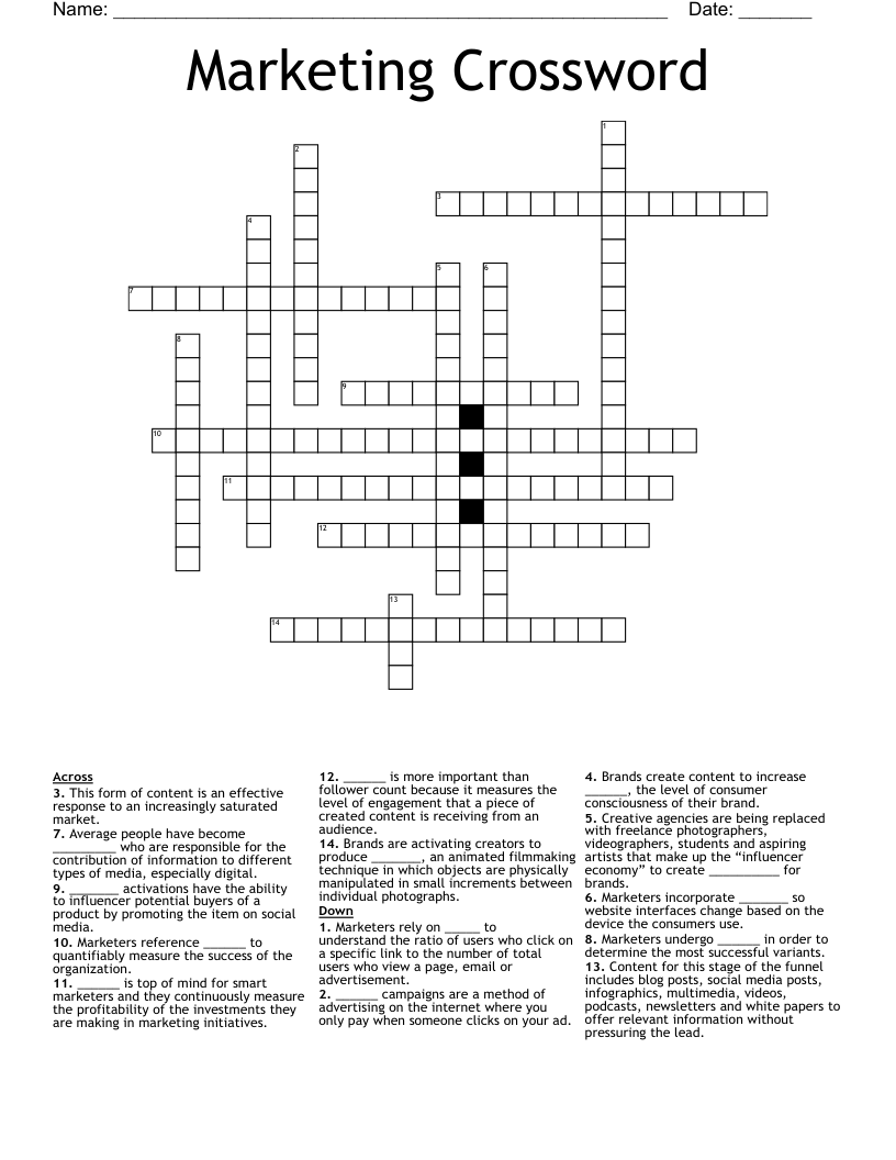Marketing Crossword
