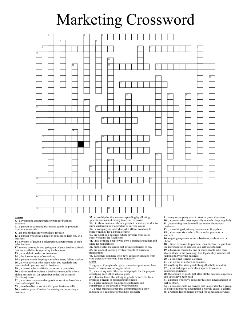 Marketing Crossword