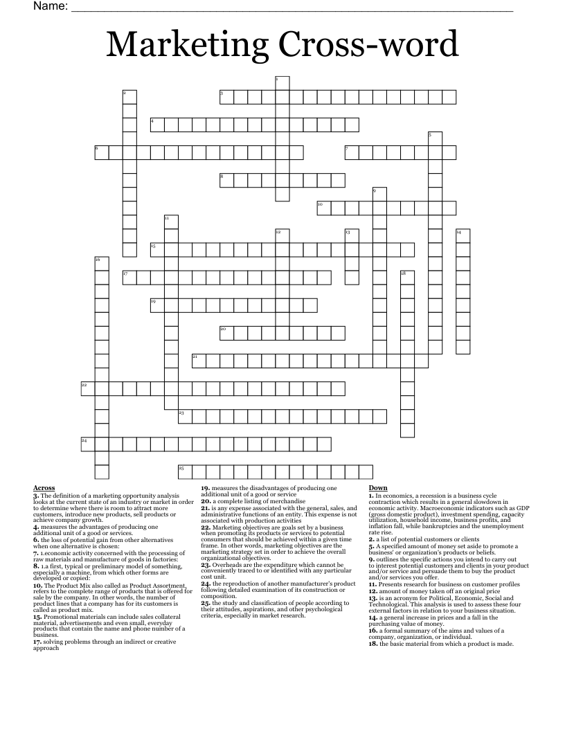 Marketing Cross-word Crossword