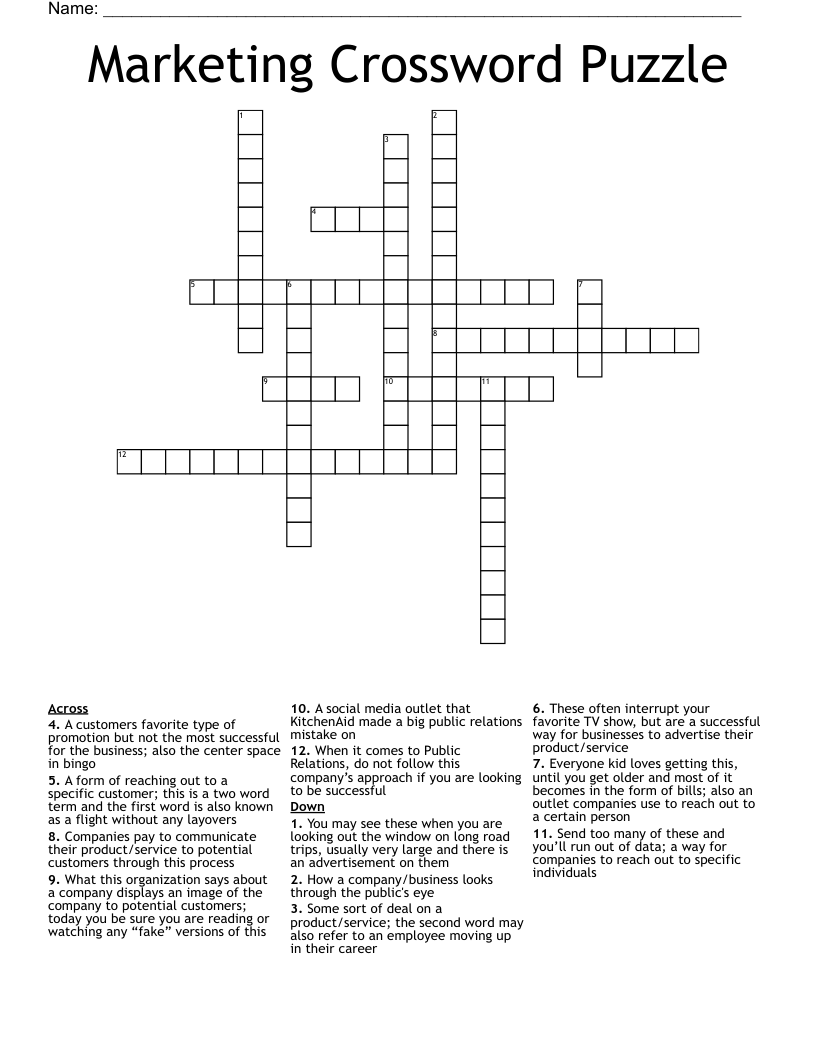 Marketing Crossword Puzzle