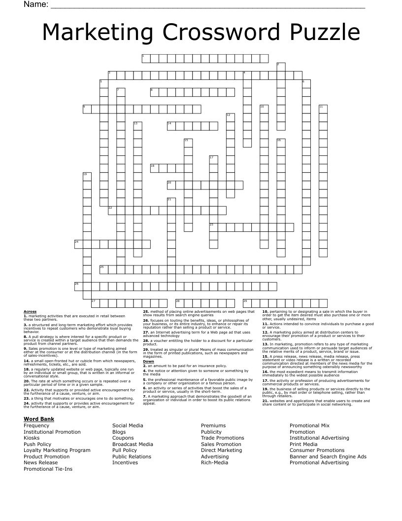 Marketing Crossword Puzzle