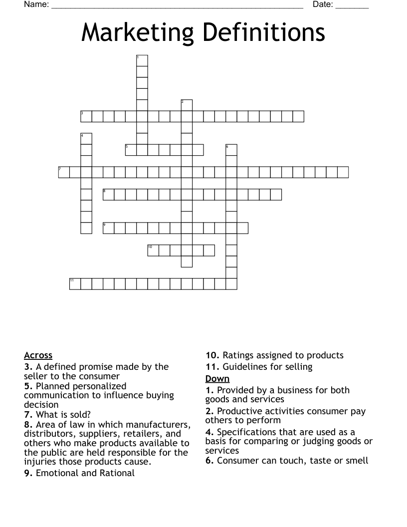 Marketing Definitions Crossword