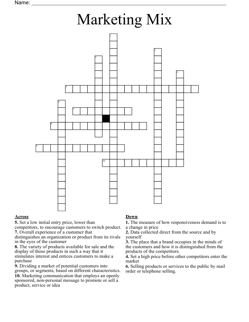 Marketing Mix Crossword