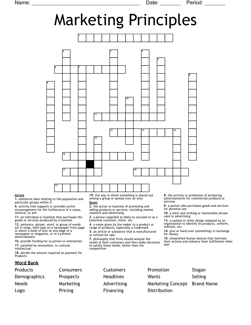Marketing Principles Crossword