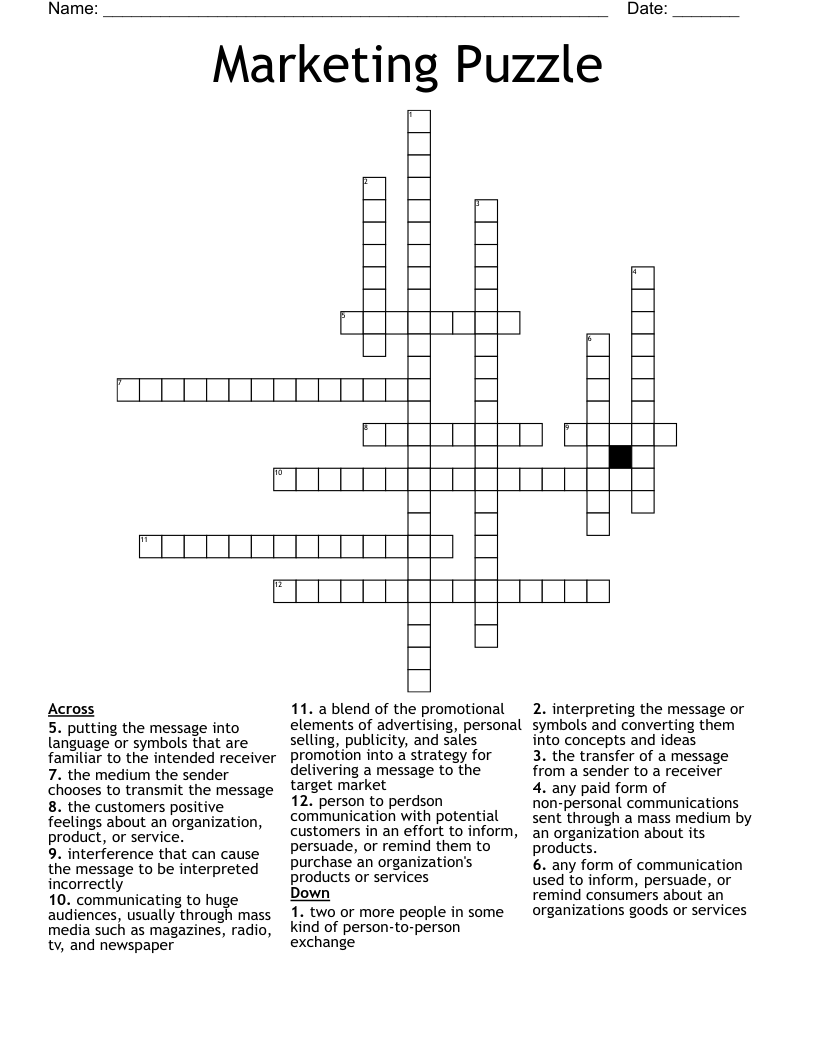 Marketing Puzzle Crossword