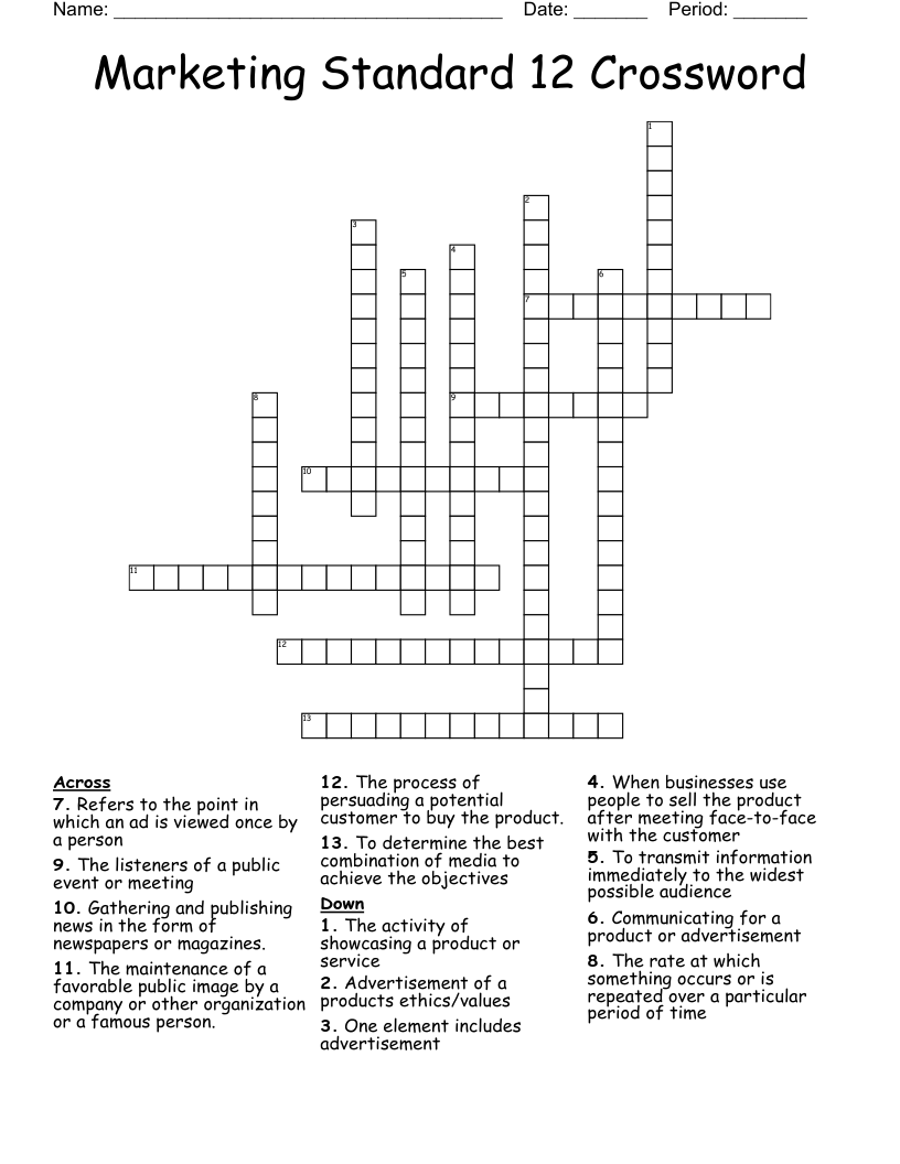 Marketing Standard 12 Crossword