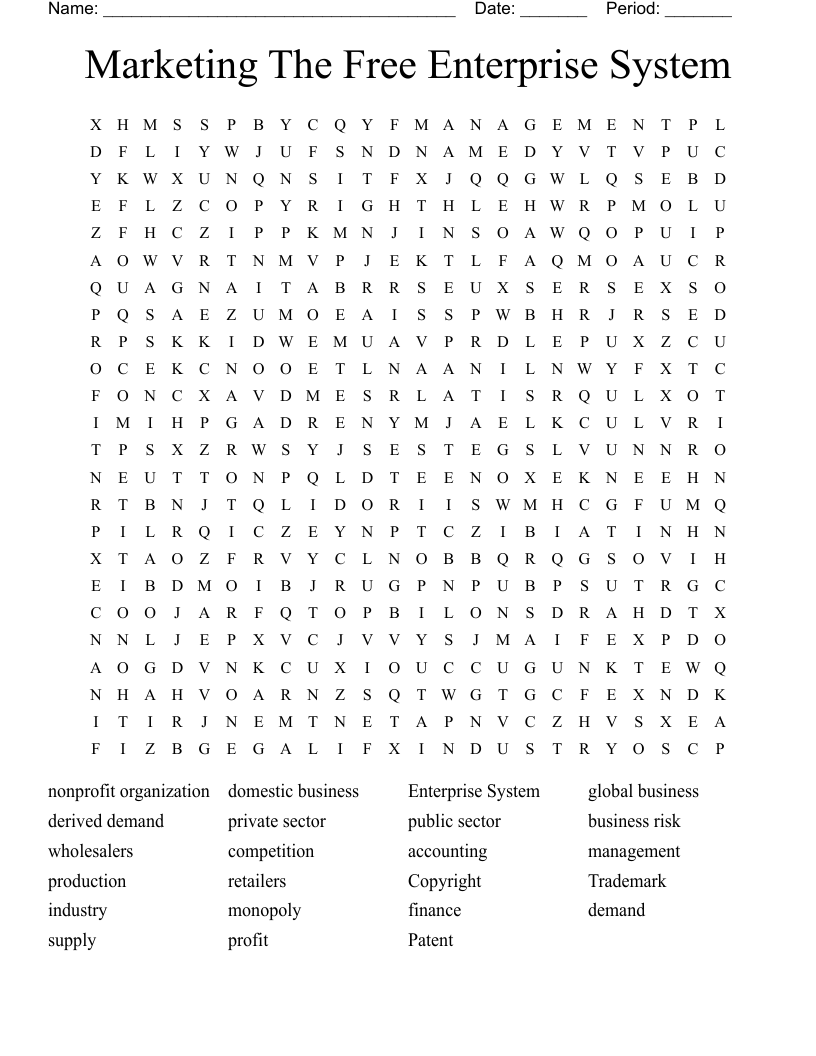 Marketing The Free Enterprise System Word Search