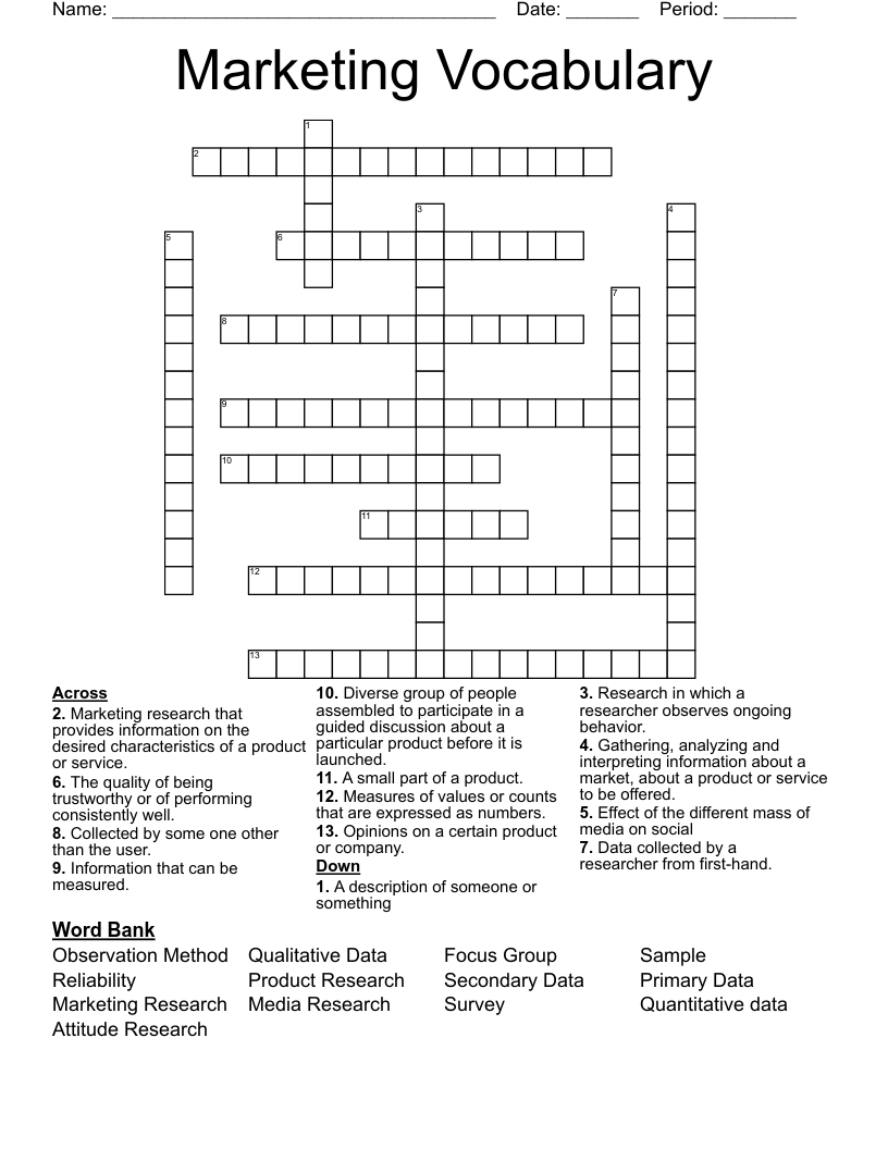 Marketing Vocabulary Crossword